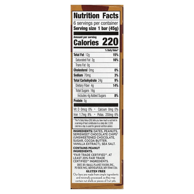 Larabar, The Original Real Fruit & Nut Bar™, арахисовая паста и шоколадная крошка, 6 батончиков по 45 г (1,6 унции)