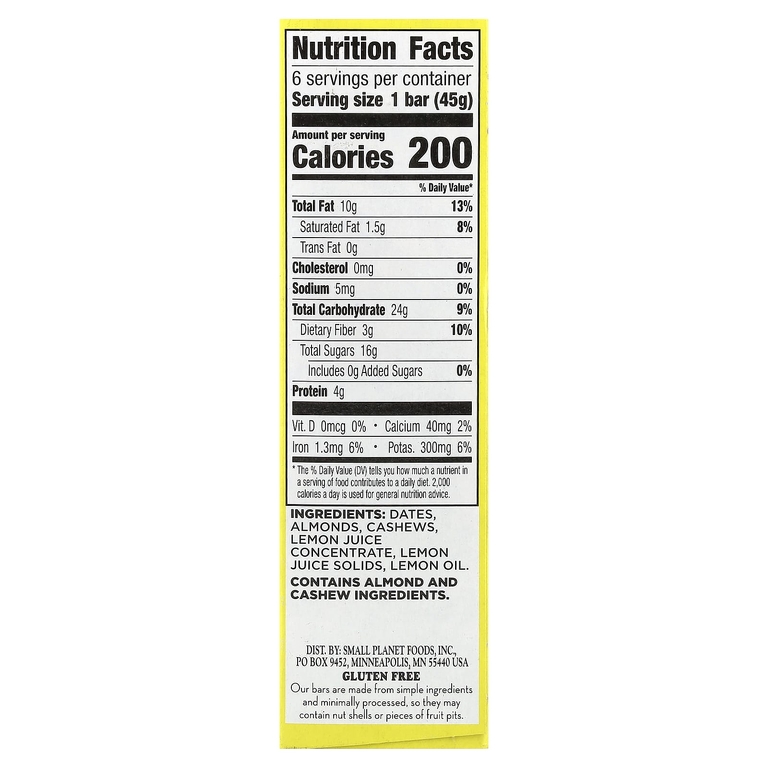 Larabar, Real Fruit & Nut Bar™, со вкусом лимона, 6 батончиков по 45 г (1,6 унции)
