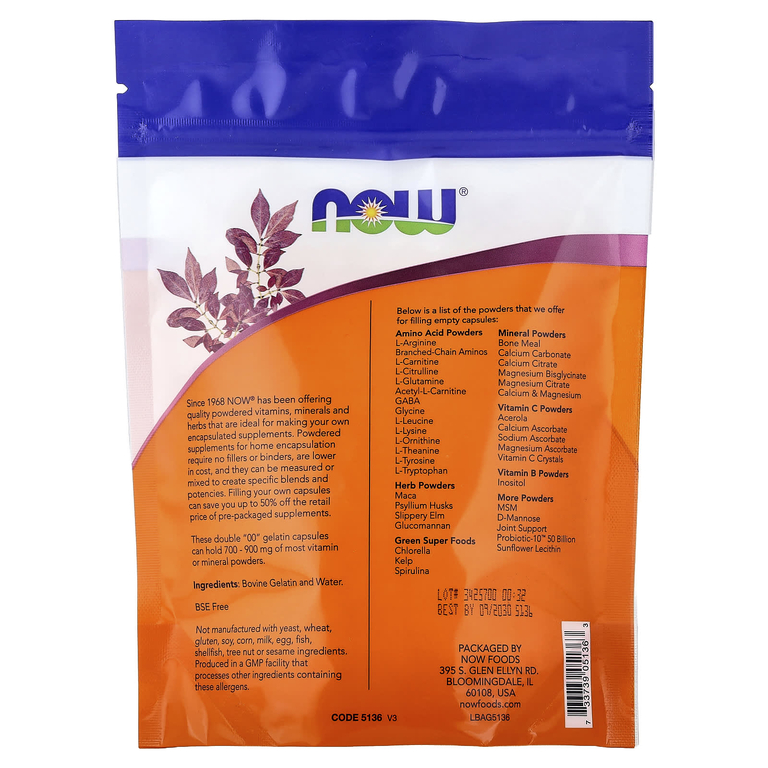 NOW Foods, двойные желатиновые капсулы, размер «00», прибл. 250 пустых желатиновых капсул, 30 г (1,06 унции)