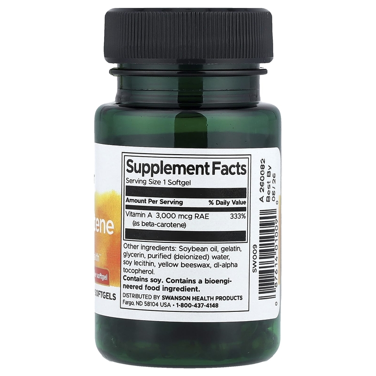 Swanson Vitamins, Бета-каротин, 10 000 МЕ (3000 мкг RAE), 100 мягких таблеток