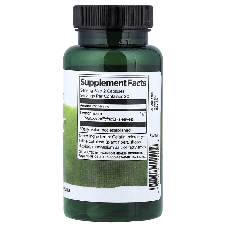 Swanson Vitamins, Full Spectrum®, мелисса, 500 мг, 60 капсул