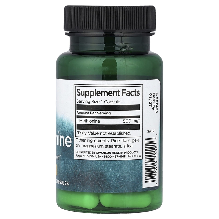 Swanson Vitamins, L-метионин, 500 мг, 30 капсул