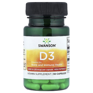 Swanson Vitamins, витамин D3, высокоактивный, 25 мкг (1000 МЕ), 30 капсул