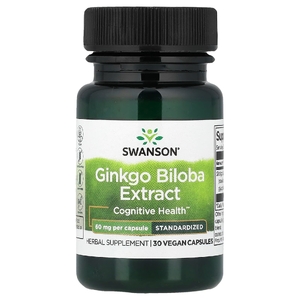 Swanson Vitamins, экстракт гинкго билоба, стандартизированный, 60 мг, 30 веганских капсул