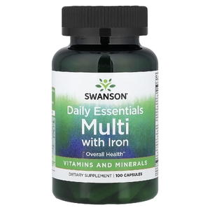 Swanson Vitamins, Daily Essentials, мультивитамины с железом, 100 капсул