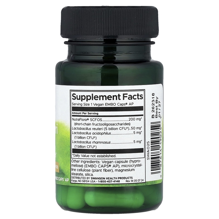 Swanson Vitamins, L. Reuteri Plus, лактобактерии реутери, 30 веганских капсул EMBO Caps® AP