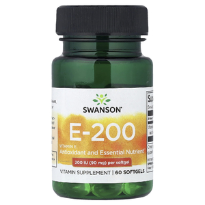 Swanson Vitamins, E-200, витамин E, 90 мг (200 МЕ), 60 капсул