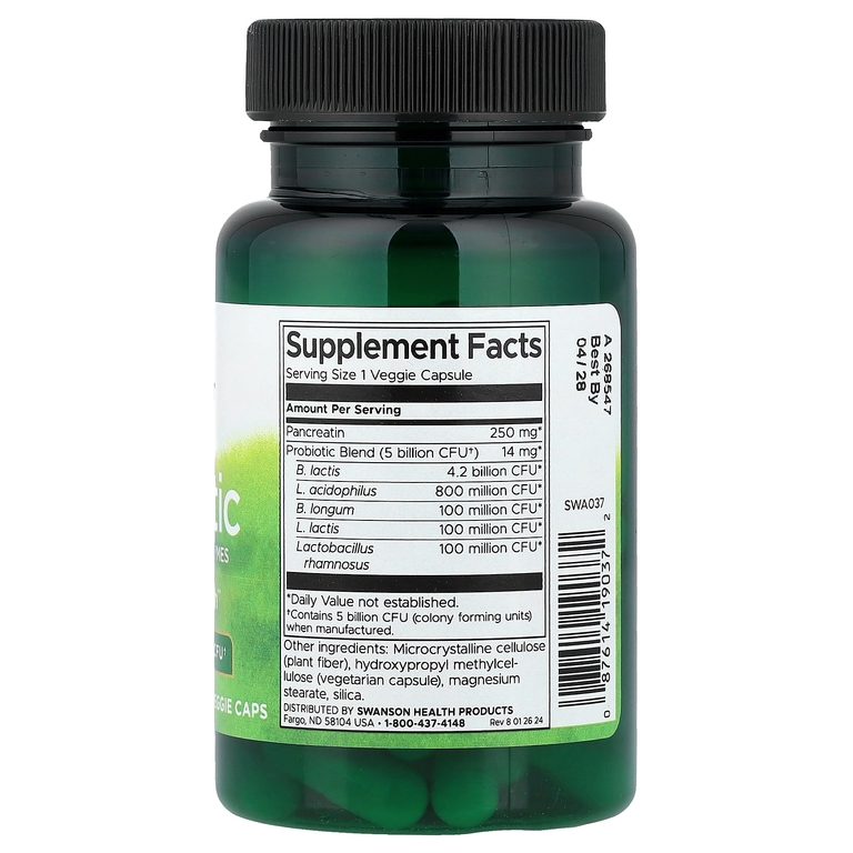 Swanson Vitamins, пробиотик с пищеварительными ферментами, 60 веге-капсул