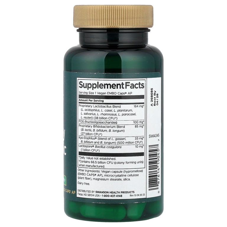 Swanson Vitamins, Сверхэффективный пробиотик, 66,5 млрд КОЕ, 60 веганских капсул EMBO Caps® AP