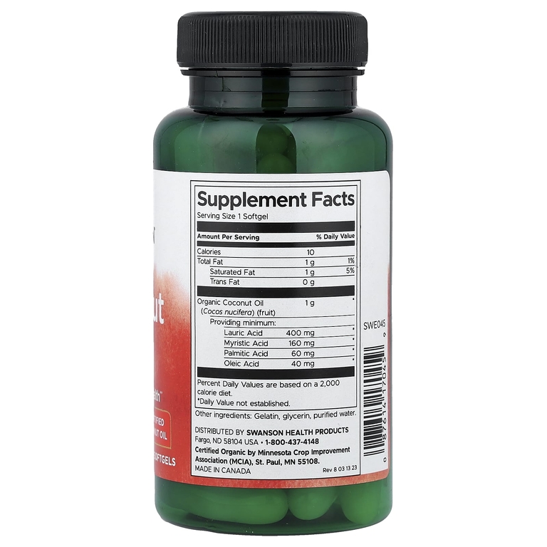 Swanson Vitamins, кокосовое масло, 1000 мг, 60 капсул