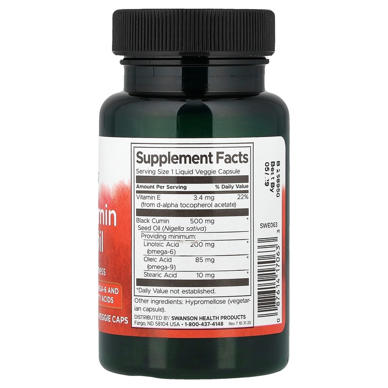 Swanson Vitamins, масло из семян черного тмина, 60 жидк. растительных капсул