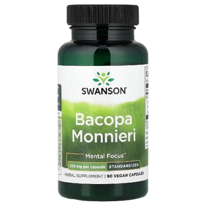 Swanson Vitamins, Бакопа (Bacopa monnieri), стандартизированная, 250 мг, 90 веганских капсул