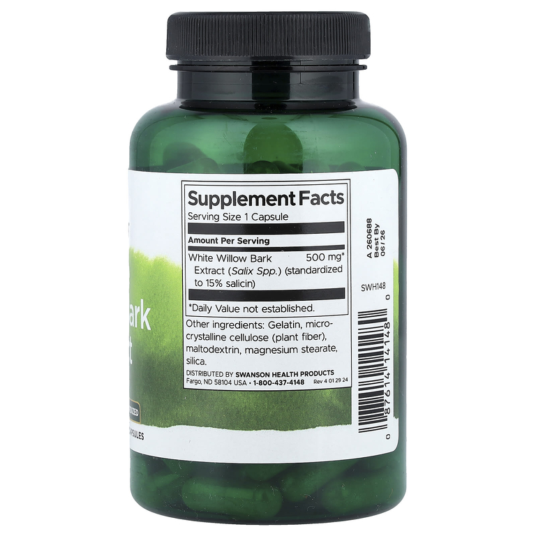 Swanson Vitamins, экстракт коры белой ивы, стандартизованный, 500 мг, 120 капсул