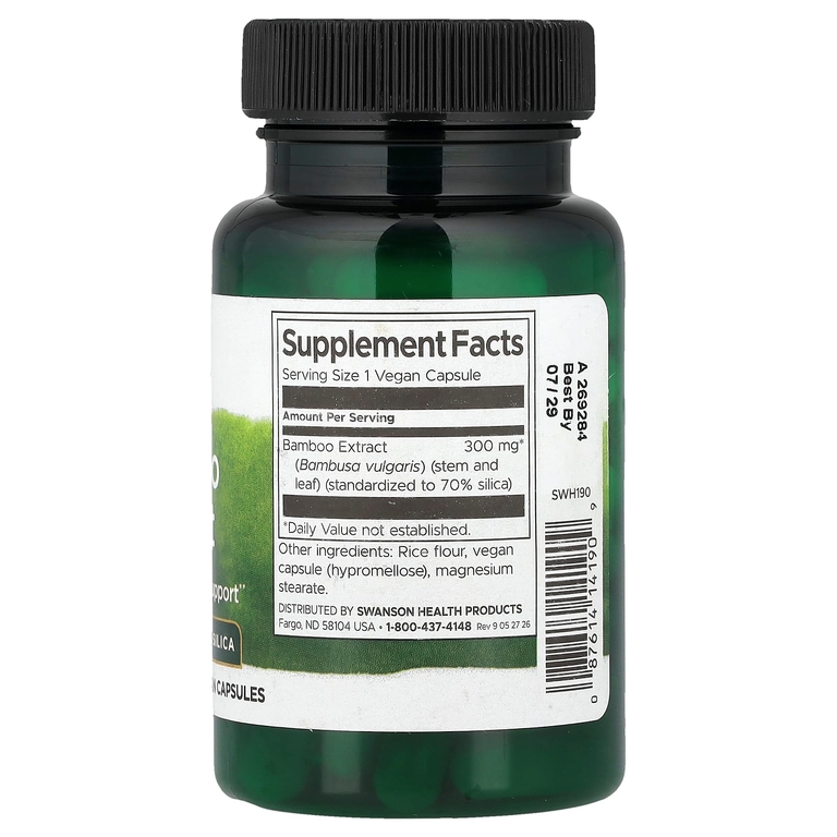 Swanson Vitamins, Экстракт бамбука, 60 веганских капсул (300 мг на капсулу)