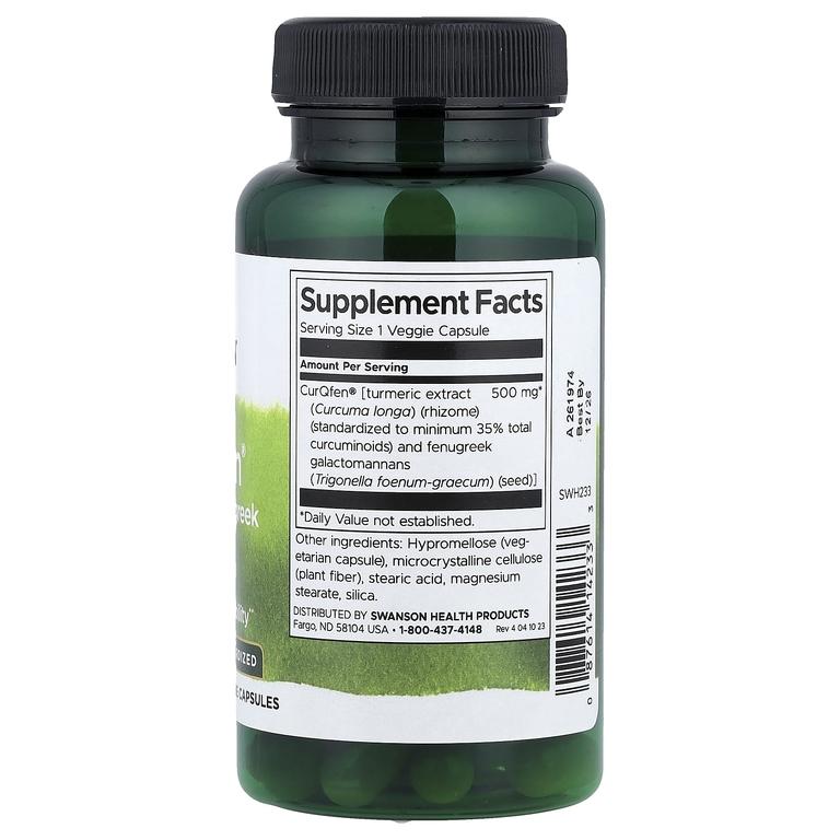Swanson Vitamins, CurQfen®, комплекс с куркумином и пажитником, стандартизованный, 500 мг, 60 растительных капсул