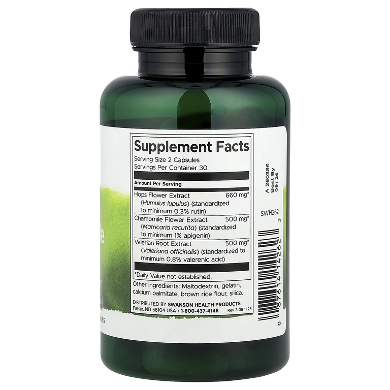 Swanson Vitamins, Валериана и ромашка, хмель, 60 капсул