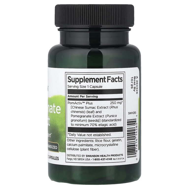 Swanson Vitamins, экстракт граната, стандартизованный, 250 мг, 60 капсул