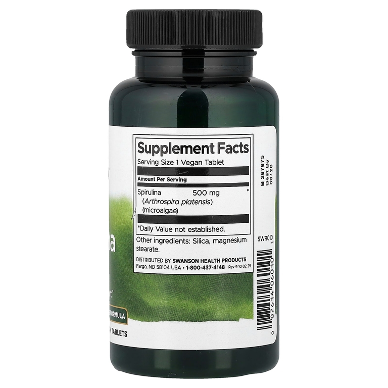 Swanson Vitamins, спирулина, 500 мг, 180 веганских таблеток