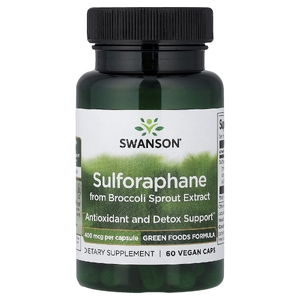 Swanson Vitamins, сульфорафан из экстракта ростков брокколи, 400 мкг, 60 веганских капсул