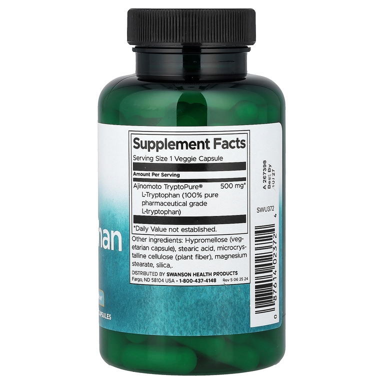 Swanson Vitamins, L-триптофан, 500 мг, 90 растительных капсул