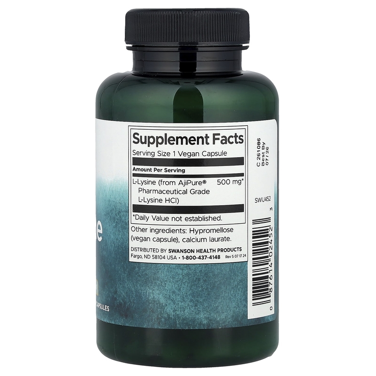 Swanson Vitamins, L-лизин, 90 веганских капсул (500 мг на капсулу)