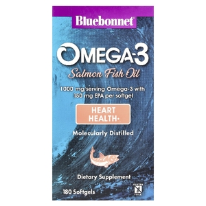 Bluebonnet Nutrition, Рыбий жир лосося с омега-3, 1000 мг, 180 мягких таблеток
