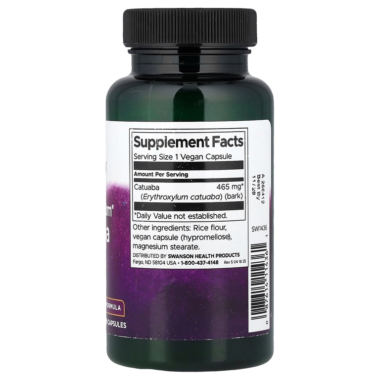 Swanson Vitamins, кора катуабы полного спектра, 465 мг, 60 веганских капсул