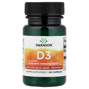 Swanson Vitamins, витамин D3, высокоактивный, 25 мкг (1000 МЕ), 60 капсул