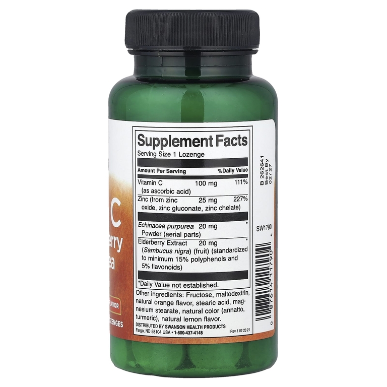 Swanson Vitamins, Цинк и витамин C с бузиной и эхинацеей, апельсином и лимоном, 60 пастилок
