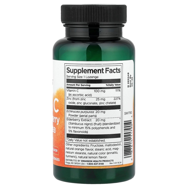 Swanson Vitamins, Цинк и витамин C с бузиной и эхинацеей, апельсином и лимоном, 60 пастилок