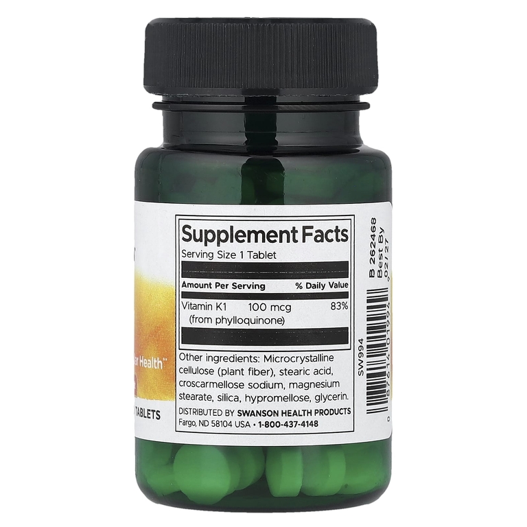 Swanson Vitamins, Витамин K1, 100 мкг, 100 таблеток