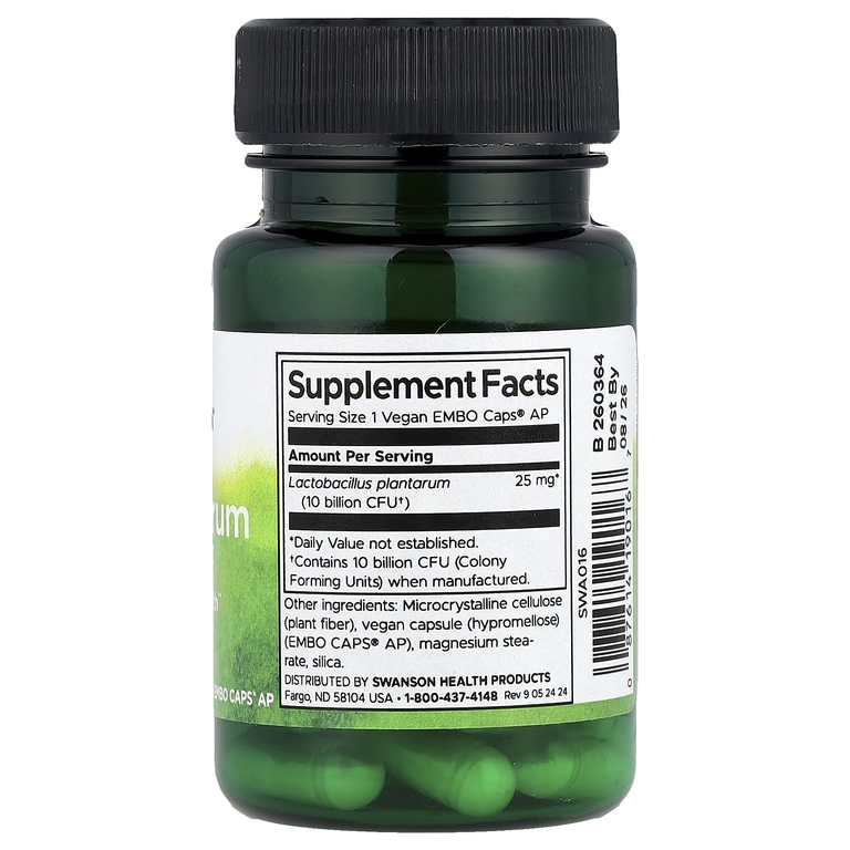 Swanson Vitamins, пробиотические лактобактерии плантарум, 10 млрд КОЕ, 30 веганских капсул EMBO Caps AP