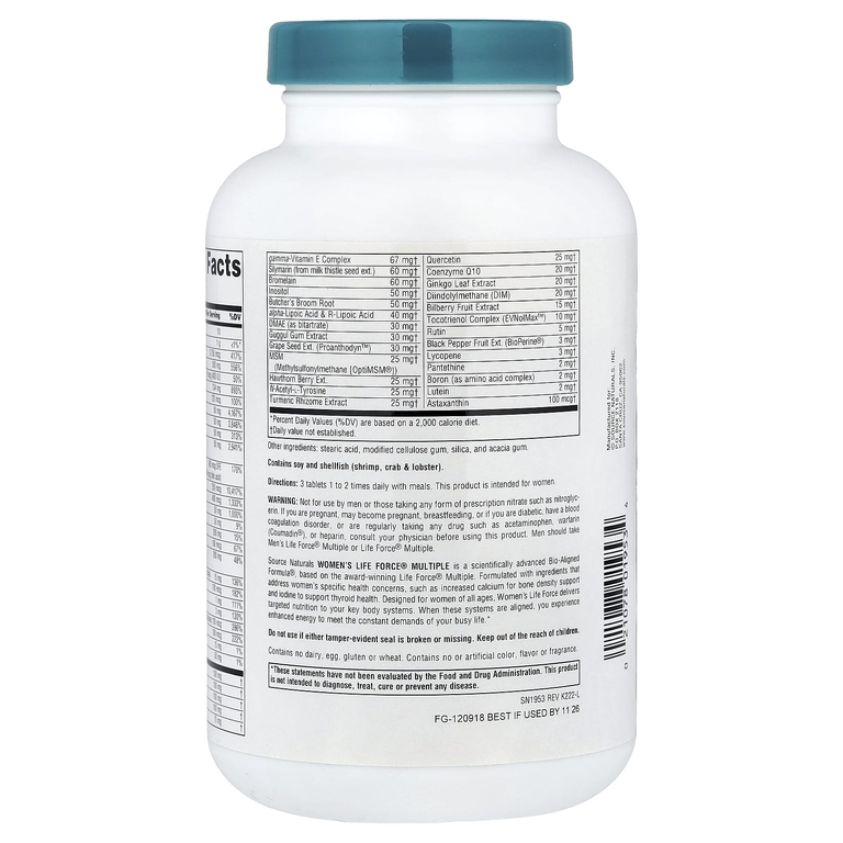Source Naturals, витаминно-минеральный комплекс для женщин, без железа, 180 таблеток