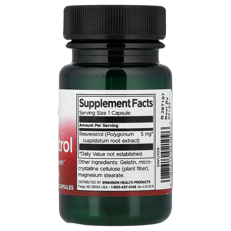 Swanson Vitamins, Ресвератрол, 5 мг, 60 капсул