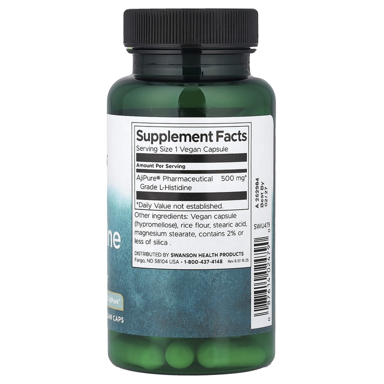 Swanson Vitamins, L-гистидин, 500 мг, 60 веганских капсул