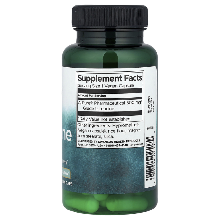 Swanson Vitamins, L-лейцин, 500 мг, 60 веганских капсул