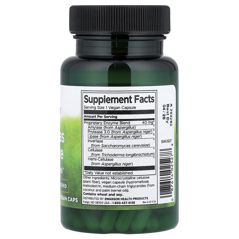 Swanson Vitamins, смесь ферментов, против газообразования, высокоэффективная, 90 веганских капсул