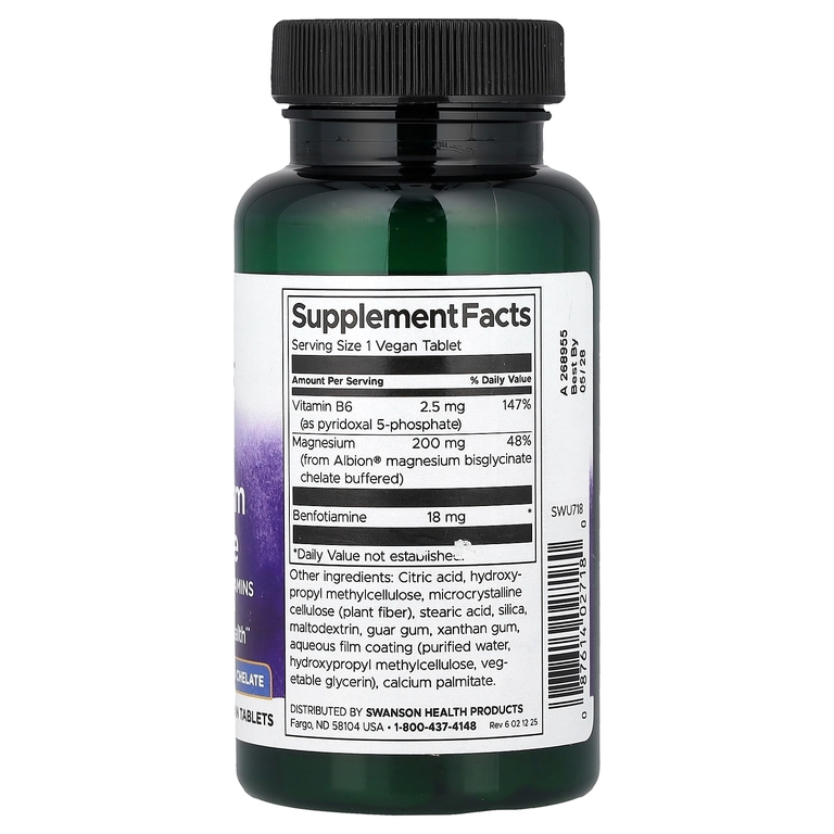 Swanson Vitamins, Albion®, глицинат магния с активированными витаминами группы B, 60 веганских таблеток