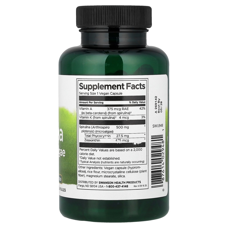 Swanson Vitamins, спирулина, стандартизированная, 90 веганских капсул