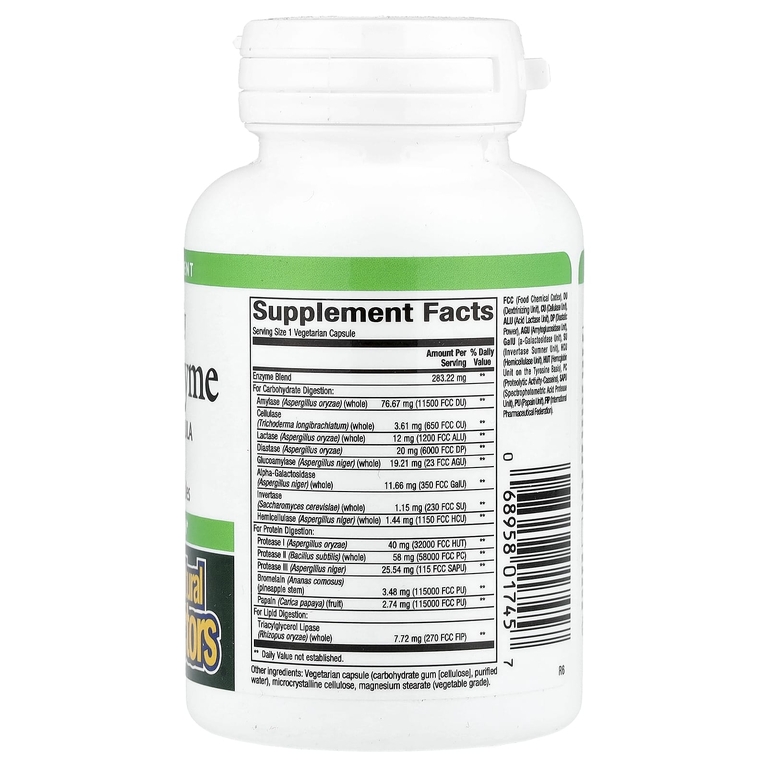 Natural Factors, мультиэнзим, высокая эффективность, 60 вегетарианских капсул