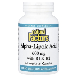 Natural Factors, альфа-липоевая кислота с витаминами B1 и B2, 60 вегетарианских капсул