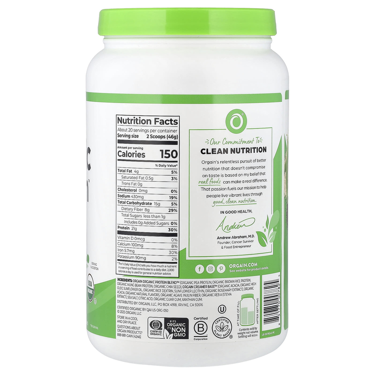 Orgain, Organic Protein™, порошок на растительной основе, со вкусом клубники и крема, 920 г (2,03 фунта)