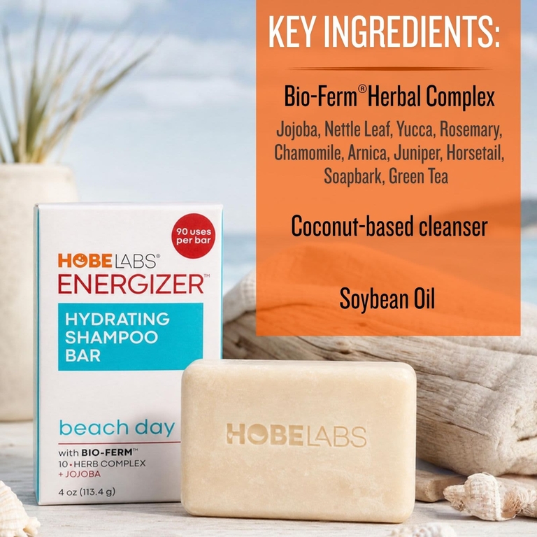 Hobe Labs, Energizer™, увлажняющий твердый шампунь, после использования, «Пляжный день», 113,4 г (4 унции) (Товар снят с продажи) 
