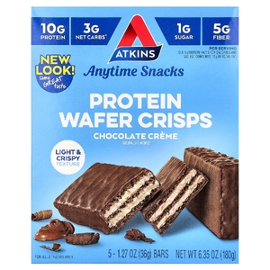 Atkins, Everytime Snacks, протеиновые вафли, шоколадный крем, 5 шт. по 36 г (1,27 унции)
