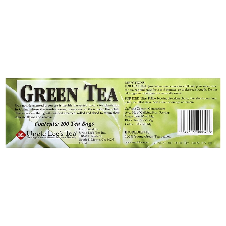 Uncle Lee's Tea, зеленый чай, 100 чайных пакетиков, 5,64 унции