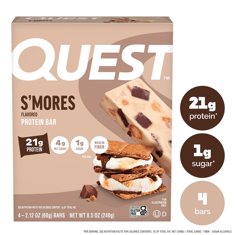 Quest Nutrition, Протеиновый батончик, S'Mores, 4 батончика, 60 г (2,12 унции) каждый
