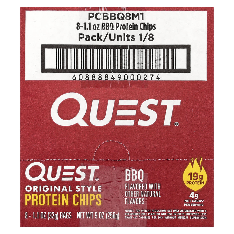 Quest Nutrition, Original Style, протеиновые чипсы, барбекю, 8 пакетиков по 32 г