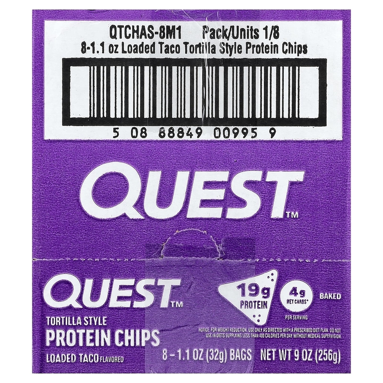 Quest Nutrition, Протеиновые чипсы по типу тортильи, загруженный тако, 8 пакетиков по 32 г (1,1 унции)
