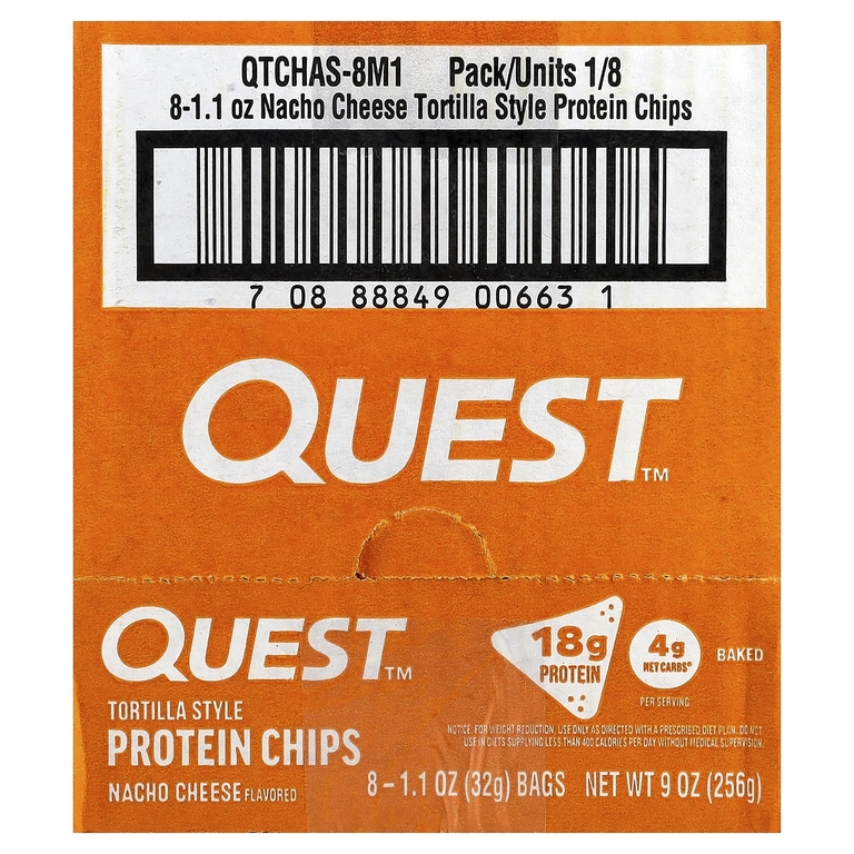 Quest Nutrition, Протеиновые чипсы по типу тортилья, сыр начо, 8 пакетиков по 32 г (1,1 унции)