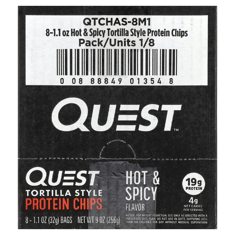 Quest Nutrition, Протеиновые чипсы по типу тортильи, острые и пряные, 8 пакетиков по 32 г (1,1 унции)